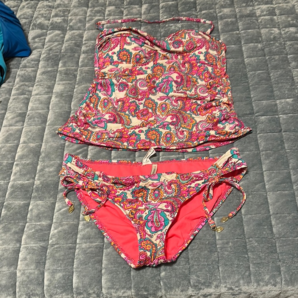 Daniel Cremieux Pink and Orange Paisley Tankini